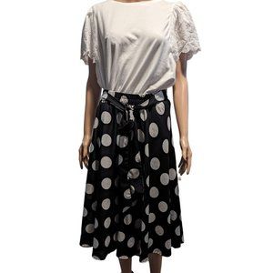 Lucky & Coco M Black Polka Dot Swing Midi Skirt with tie Rockabilly Pinup 1950